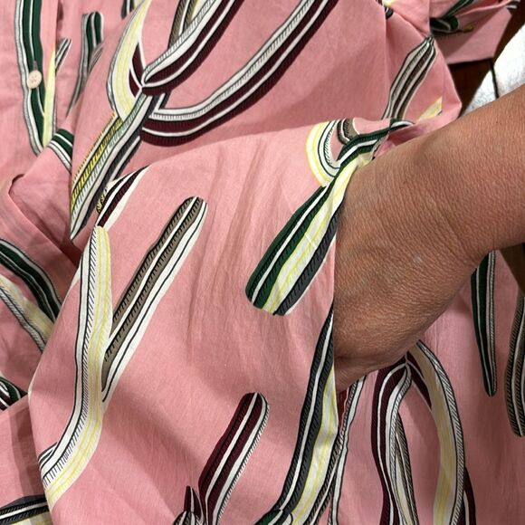 Sorry, Too Much Love Saguaro Cactus Print Cotton Shirt Dress With Belt - Pink XL - Picture 10 of 12